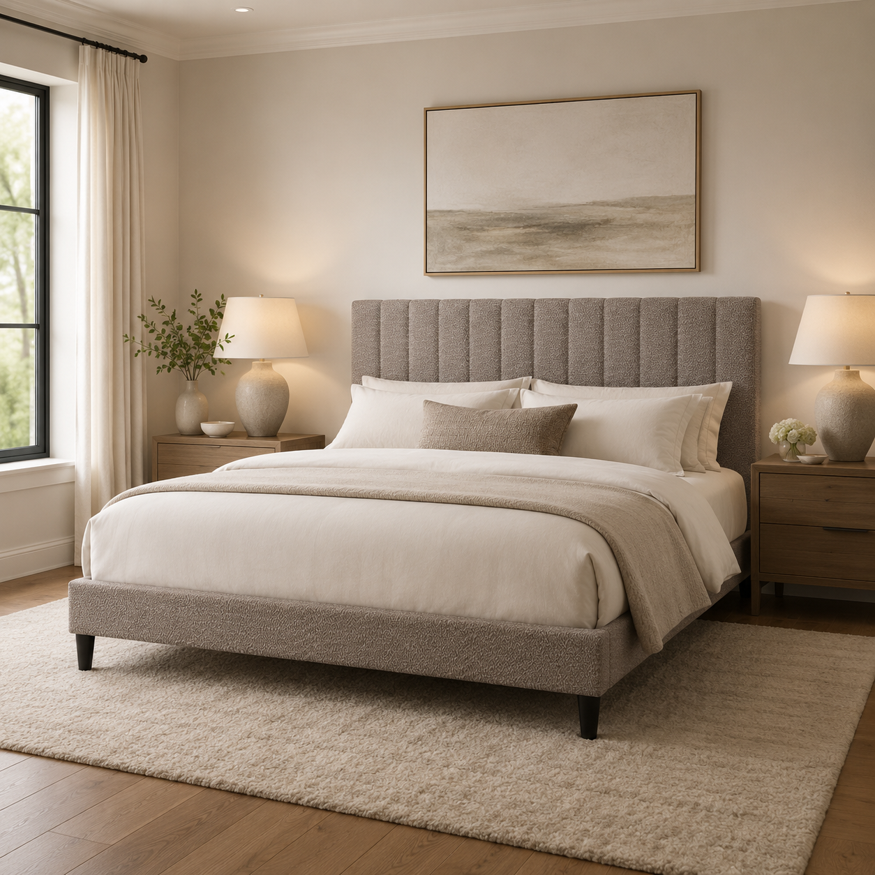 Vivienne Queen Upholstered Platform Bed with Boucle Channel Tufted Headboard