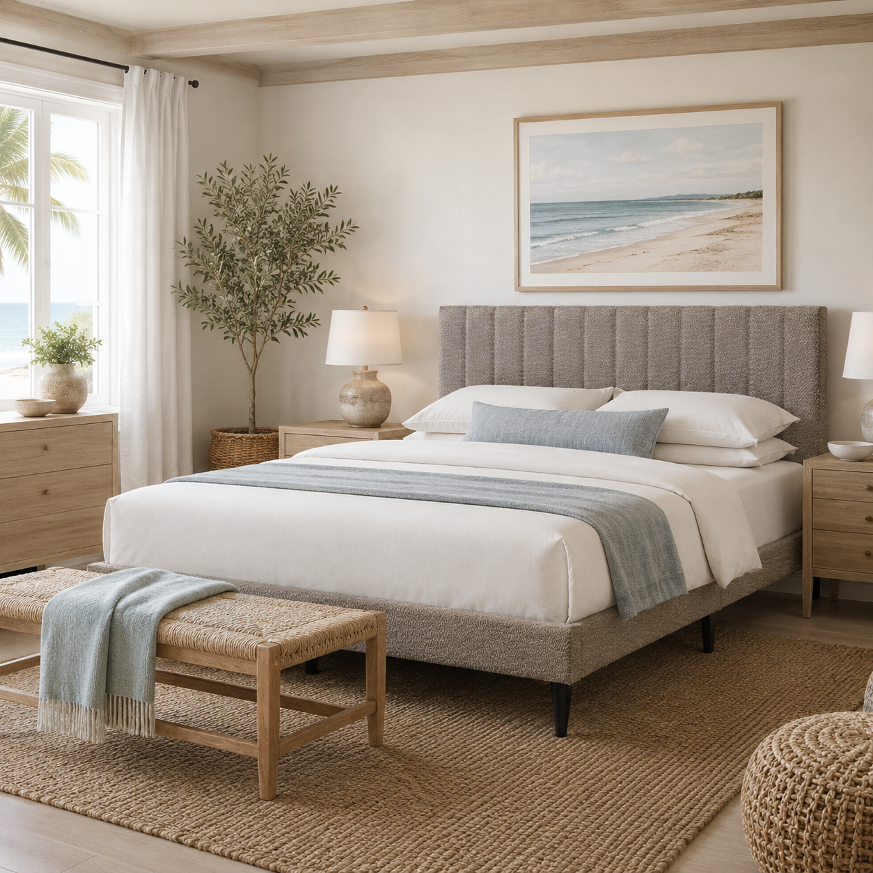Vivienne Queen Upholstered Platform Bed with Boucle Channel Tufted Headboard