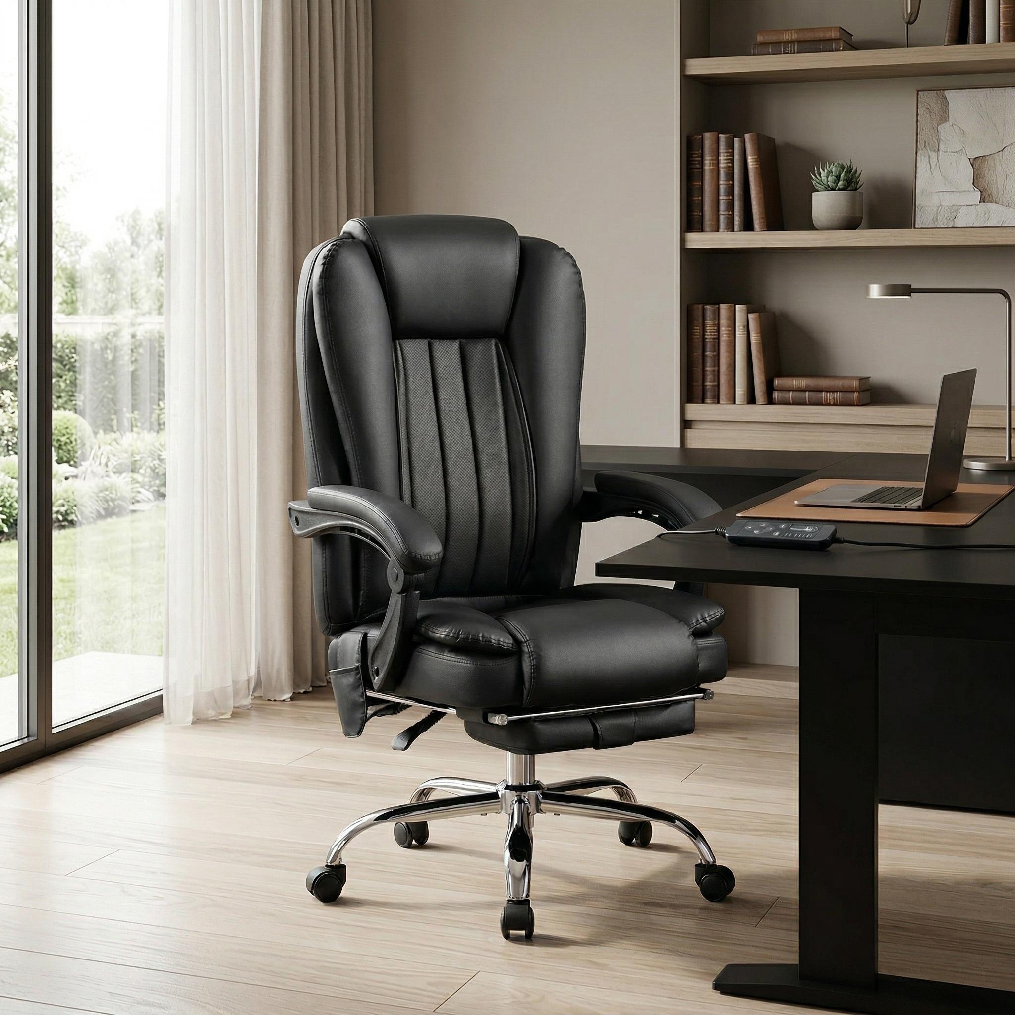 Voren Executive Massage Office Chair with Reclining Backrest and Retractable Footrest