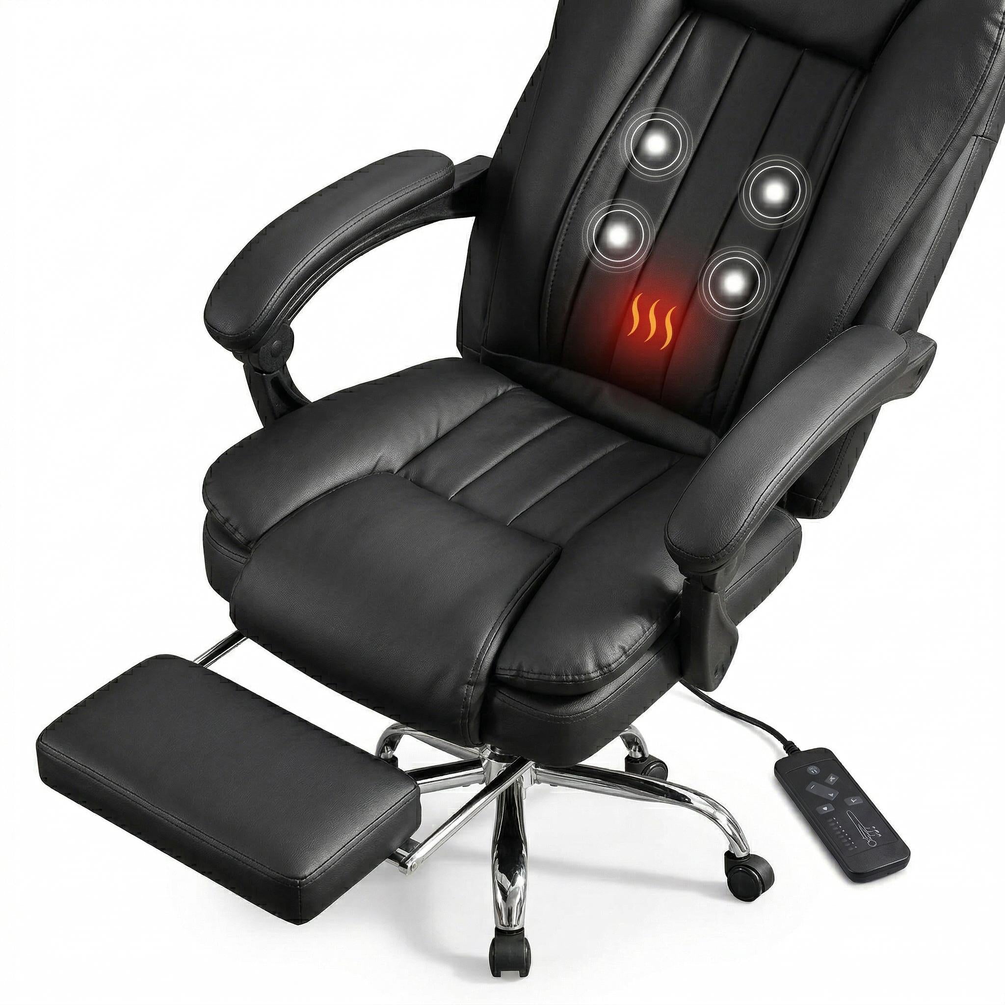 Voren Executive Massage Office Chair with Reclining Backrest and Retractable Footrest