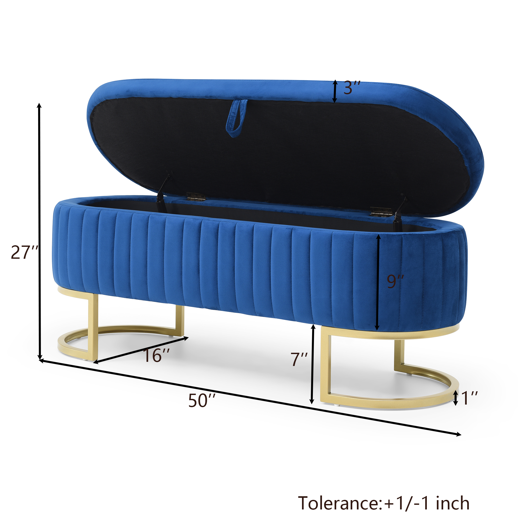 Yosemite 50” Velvet Blue Storage Ottoman Bench