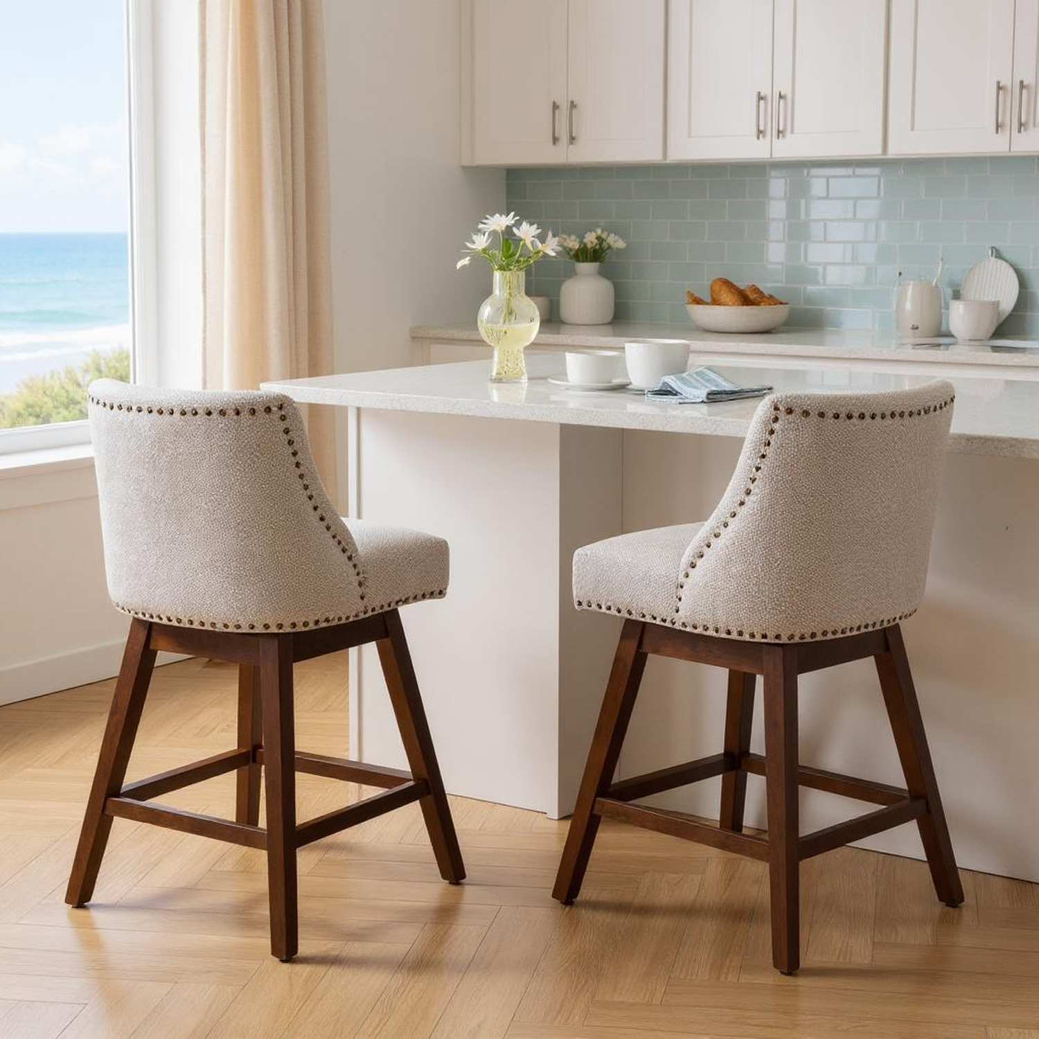 Chablis 26" Swivel Counter Height Upholstered Bar Stools Set of 2