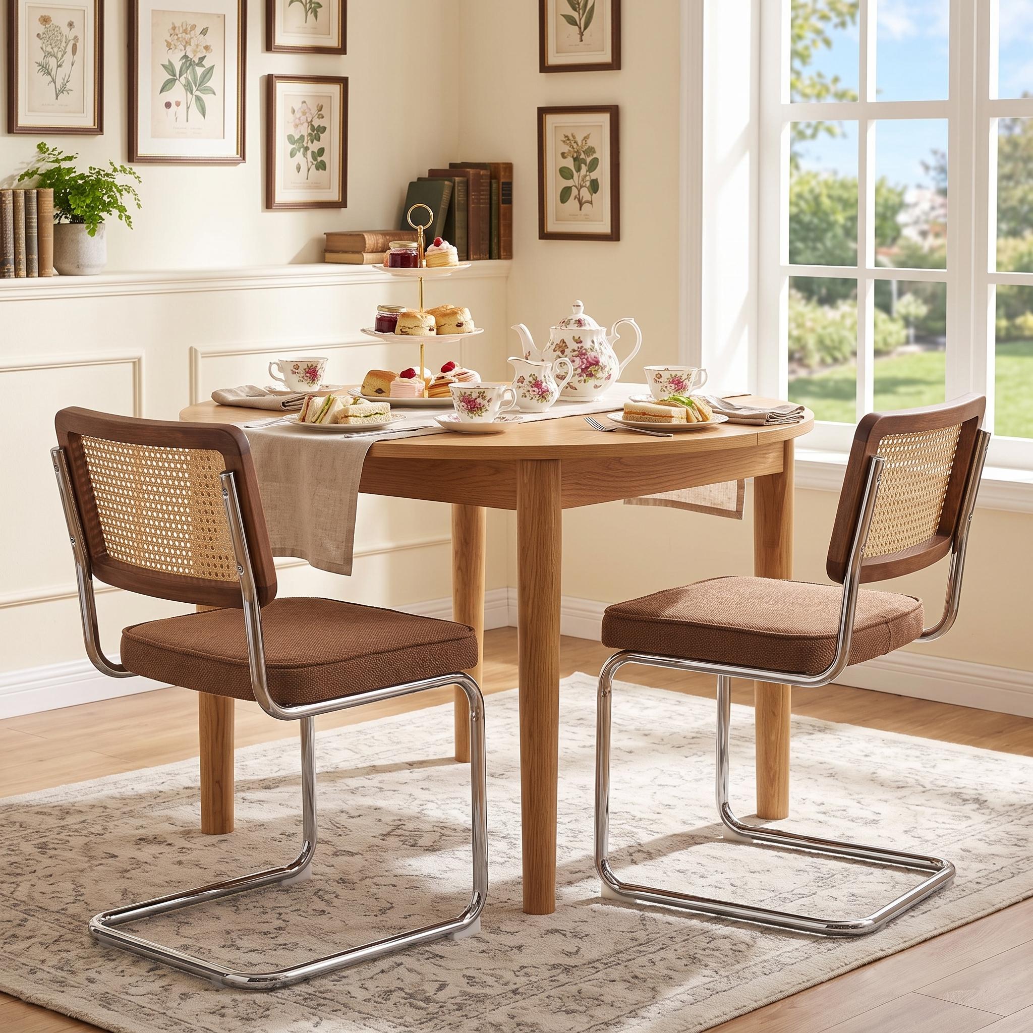 Homy Casa Marlow Mid Century Modern 2 PCS Dining Chairs Upholstered Rattan Kitchen Chairs Open Box