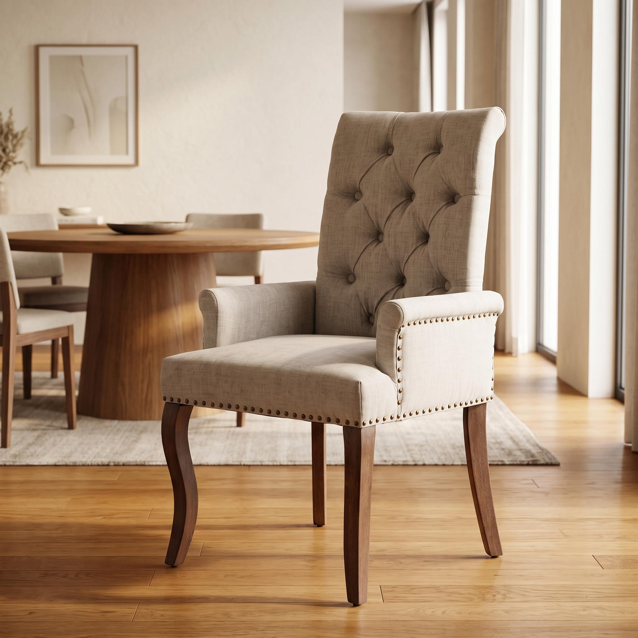 Homy Casa Clio Beige Chenille Upholstered Dining Chair, Elegant Armchair for Dining Room Open Box