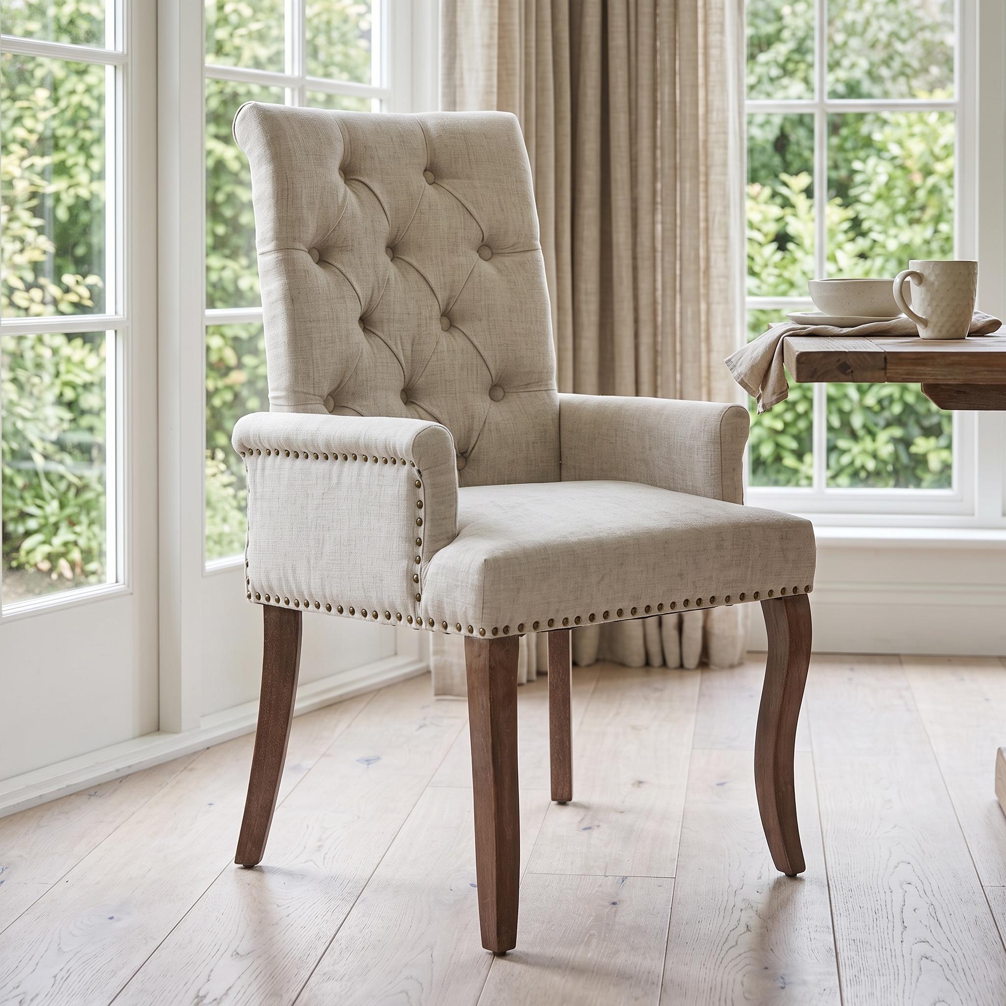 Homy Casa Clio Beige Chenille Upholstered Dining Chair, Elegant Armchair for Dining Room Open Box