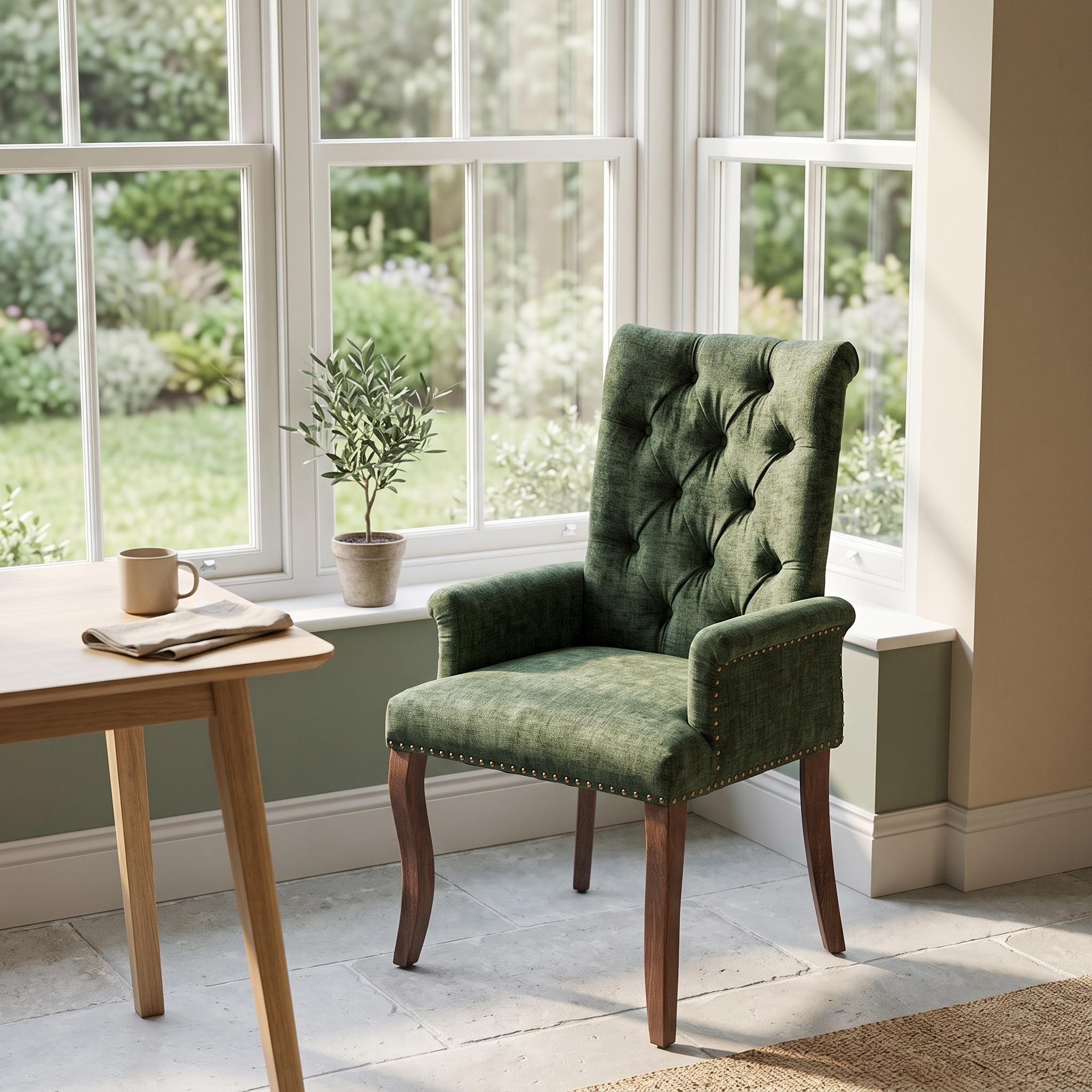 Homy Casa Clio Upholstered Chenille Accent Dining Chair, Olive Green, Single Pack, Armchair for Dining Room Open Box
