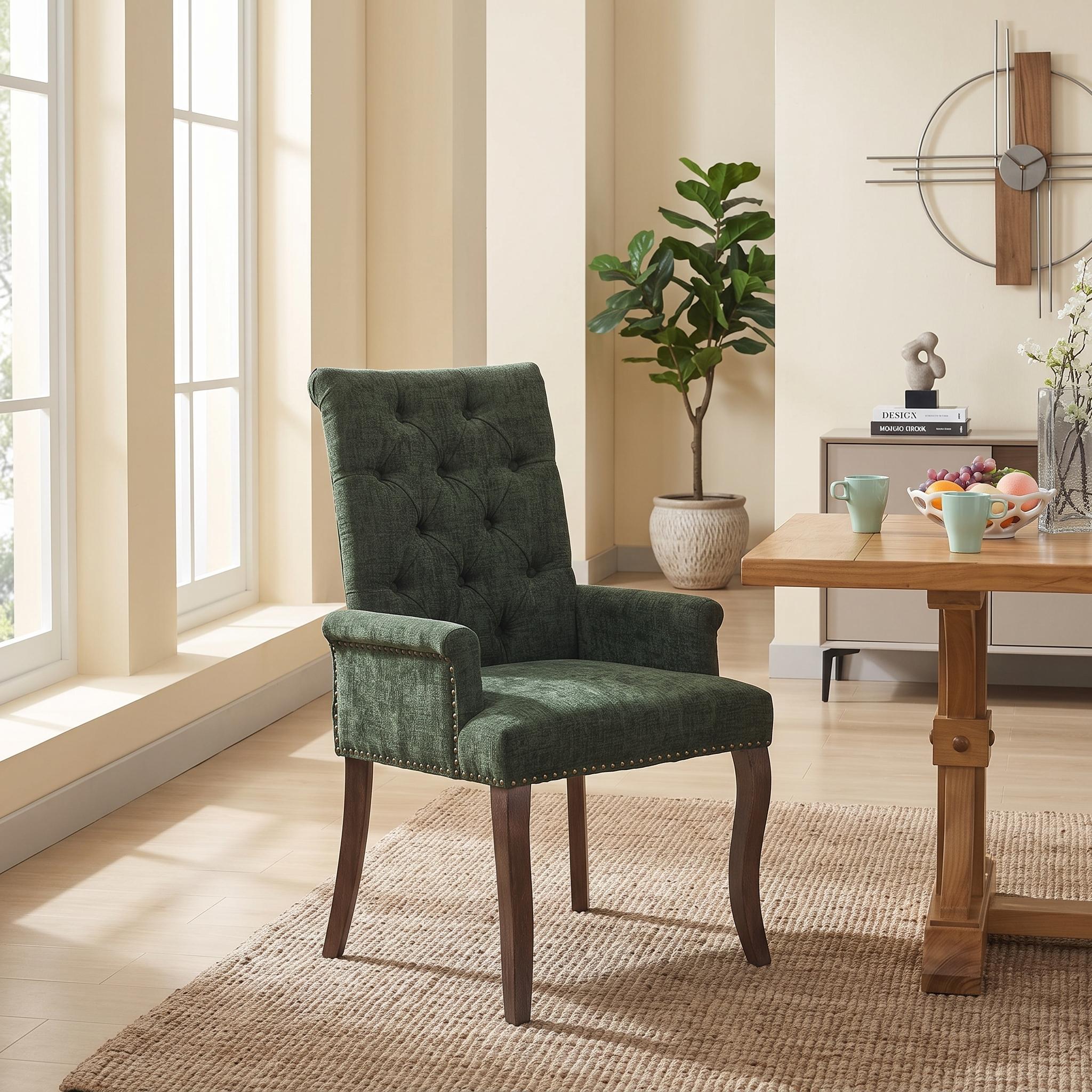 Homy Casa Clio Upholstered Chenille Accent Dining Chair, Olive Green, Single Pack, Armchair for Dining Room Open Box