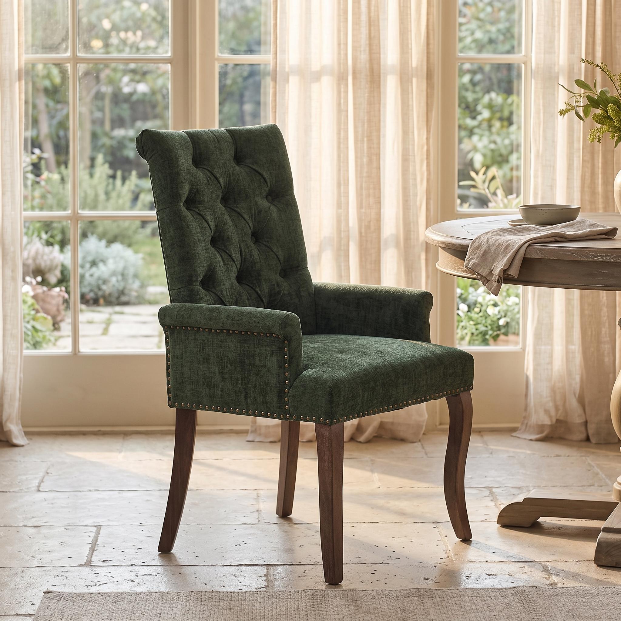 Homy Casa Clio Upholstered Chenille Accent Dining Chair, Olive Green, Single Pack, Armchair for Dining Room Open Box