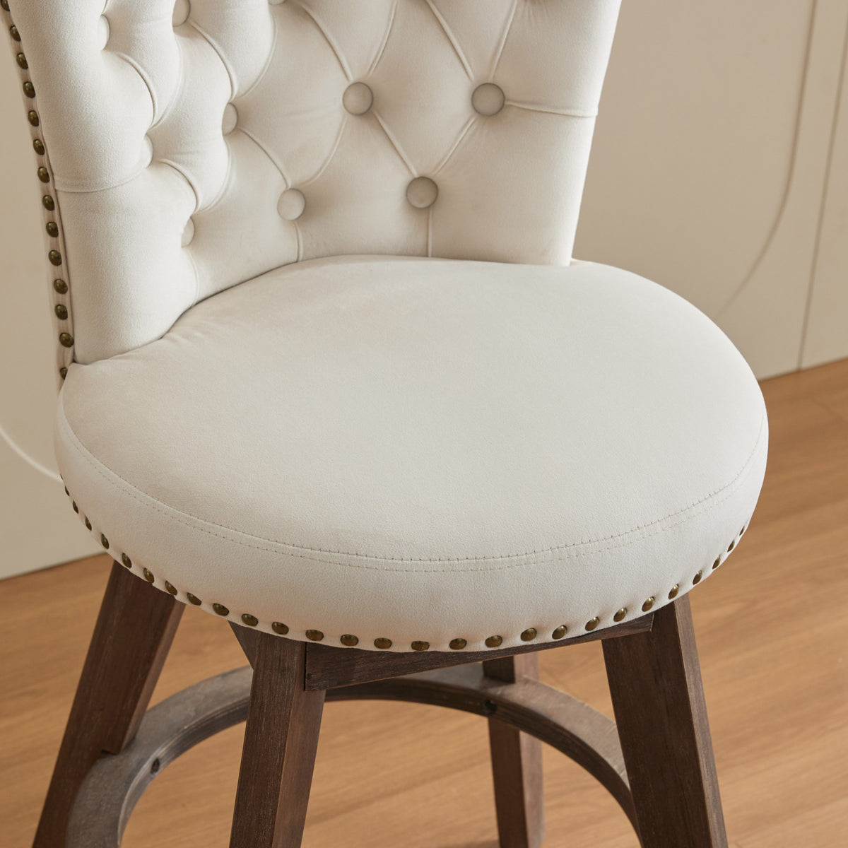 Homy Casa Barossa Velvet Swivel Stool 4PC Kitchen Dining Set with Hand-Tufted Upholstery in Beige Open Box