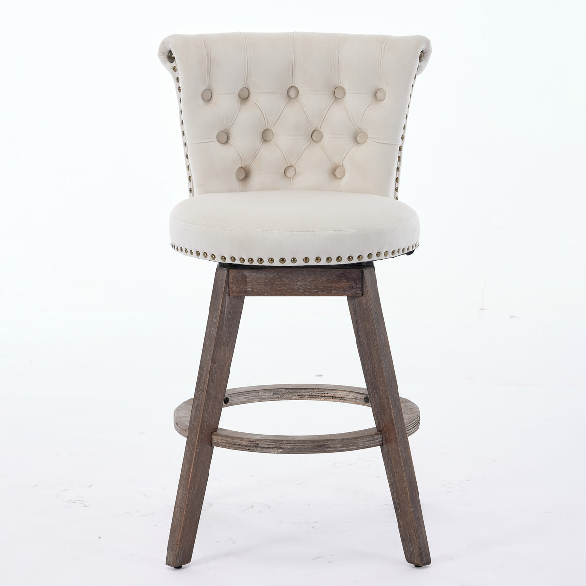 Homy Casa Barossa Velvet Swivel Stool 4PC Kitchen Dining Set with Hand-Tufted Upholstery in Beige Open Box