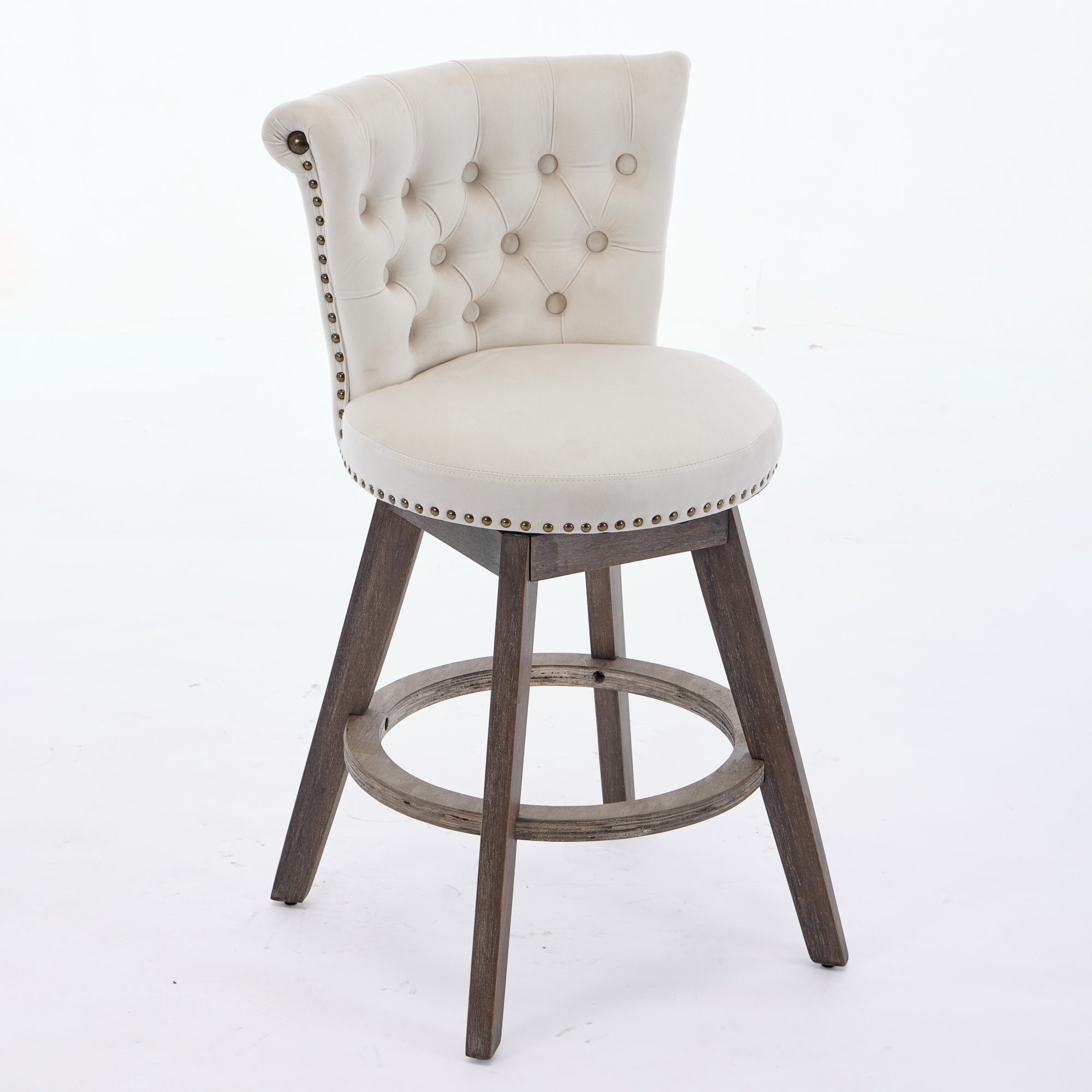 Homy Casa Barossa Velvet Swivel Stool 4PC Kitchen Dining Set with Hand-Tufted Upholstery in Beige Open Box