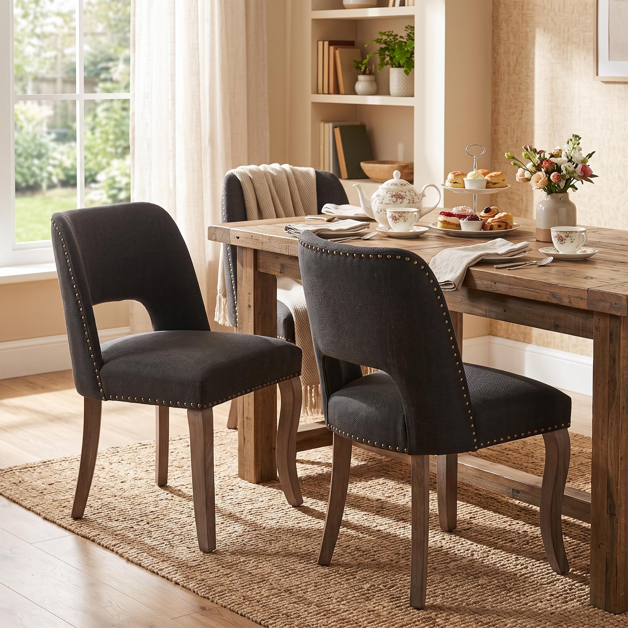 Homy Casa Tiberis Wooden Dining Chairs Set of 2 Modern Upholstered Chairs for Dining Room and Kitchen Open Box