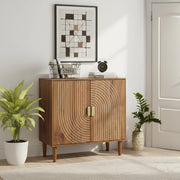 Ghent 31.3” Walnut Buffet Storage Cabinet with 2 Doors in Carved Line Design