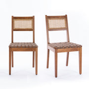 Tagus Modern Rattan Leather Woven Strips Dining Chair Set of 2