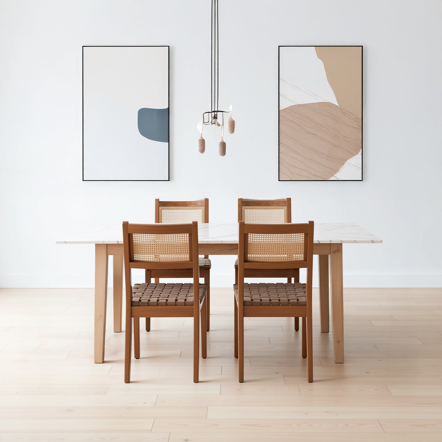 Tagus Modern Rattan Leather Woven Strips Dining Chair Set of 2