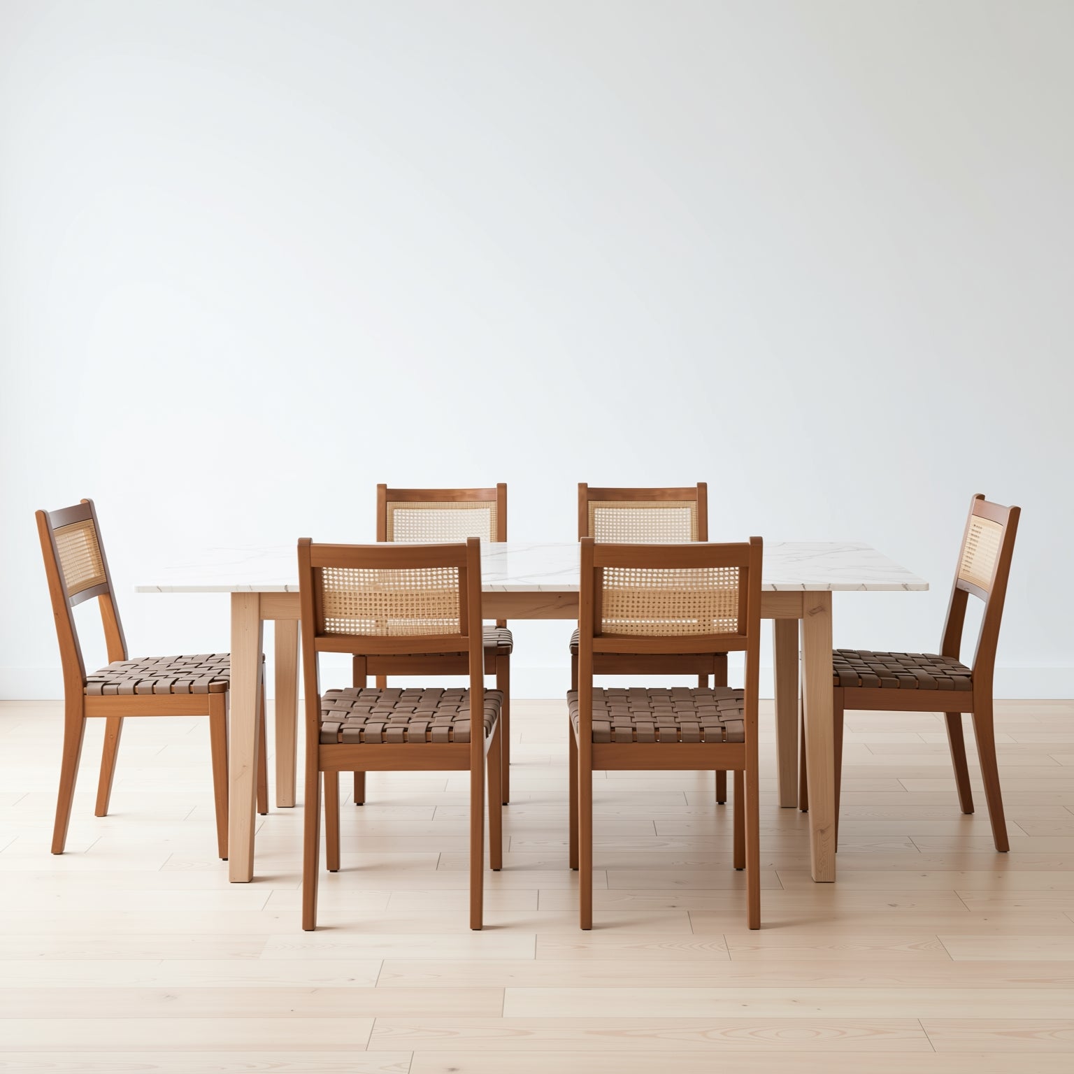 Tagus Modern Rattan Leather Woven Strips Dining Chair Set of 2