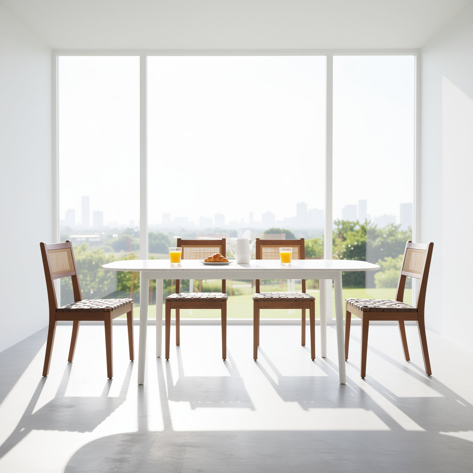 Tagus Modern Rattan Leather Woven Strips Dining Chair Set of 2