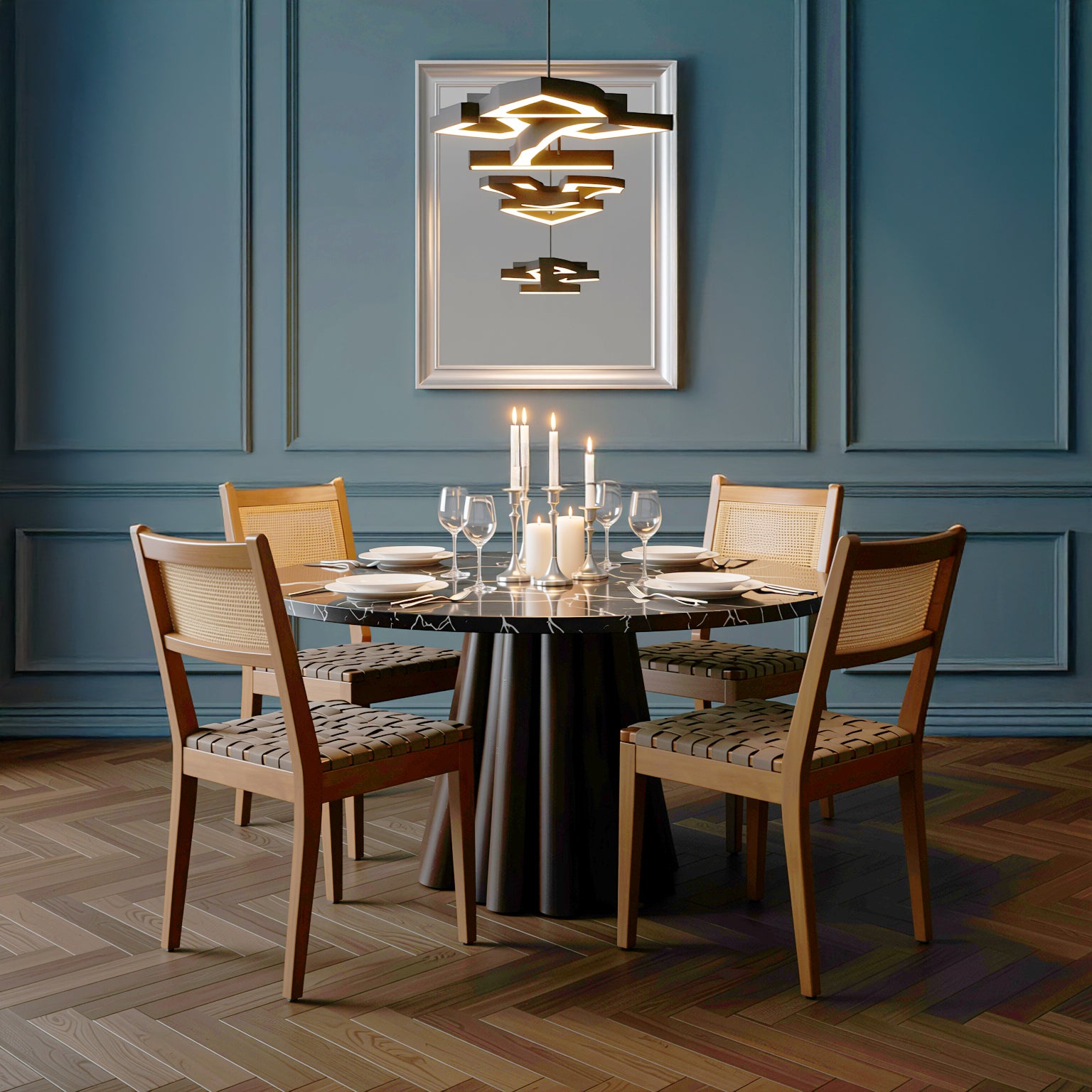 Tagus Modern Rattan Leather Woven Strips Dining Chair Set of 2