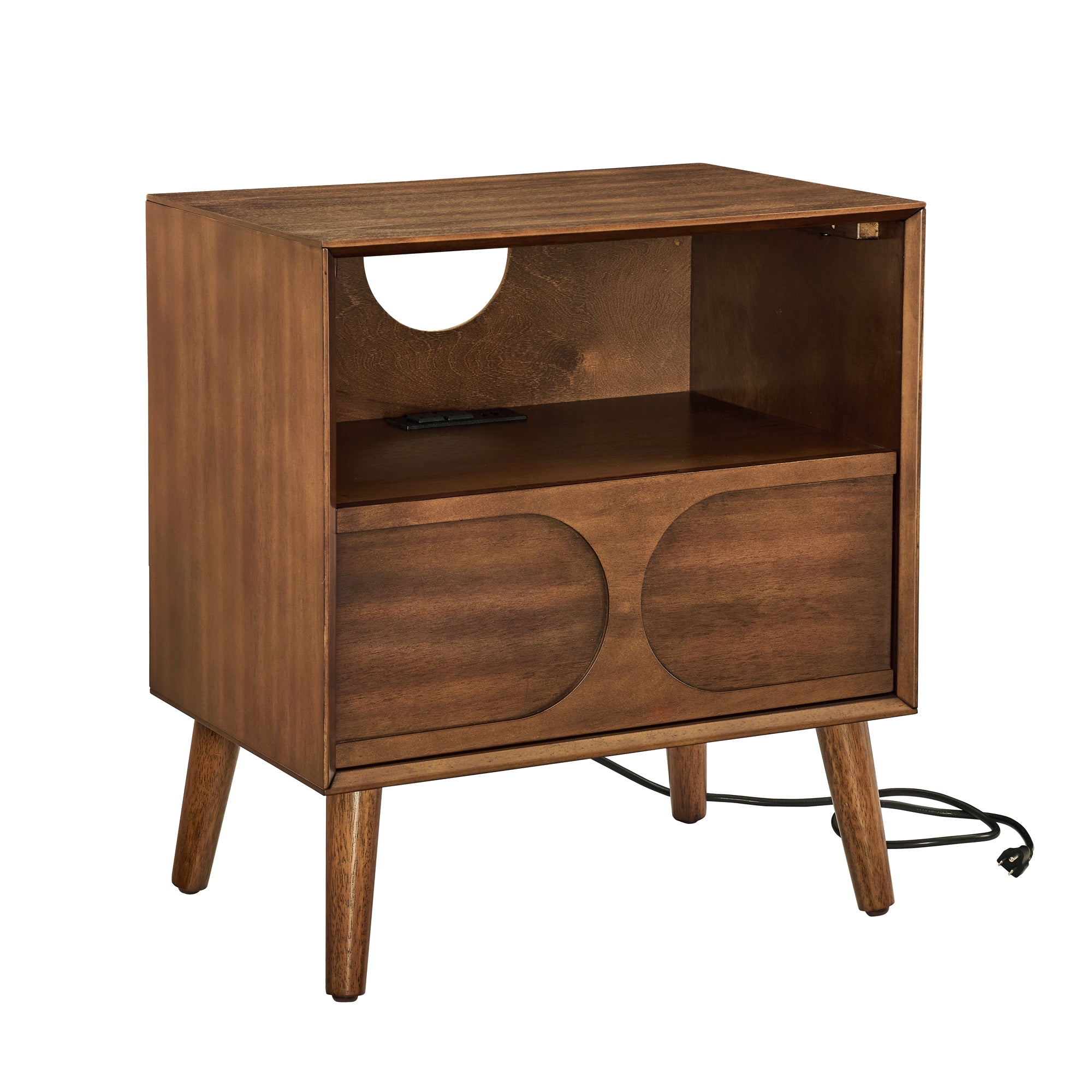 Homy Casa Ariadne 2PC Bedroom Vanity Set with Lighted Mirror, Storage Desk & Nightstand in Walnut Brown & Vintage Finish Open Box