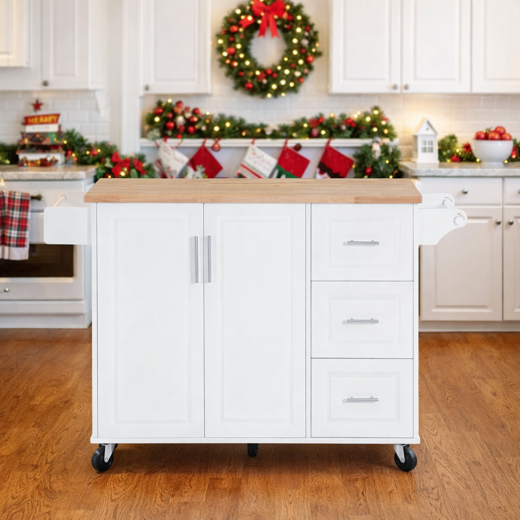 Sumatra 53" Rolling Kitchen Island with Solid Wood Countertop and Drop Leaf