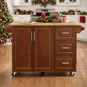 Sumatra 53" Rolling Kitchen Island with Solid Wood Countertop and Drop Leaf