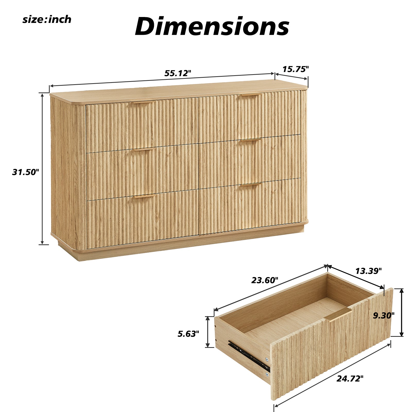 Roros Wood 6 Drawers Dresser