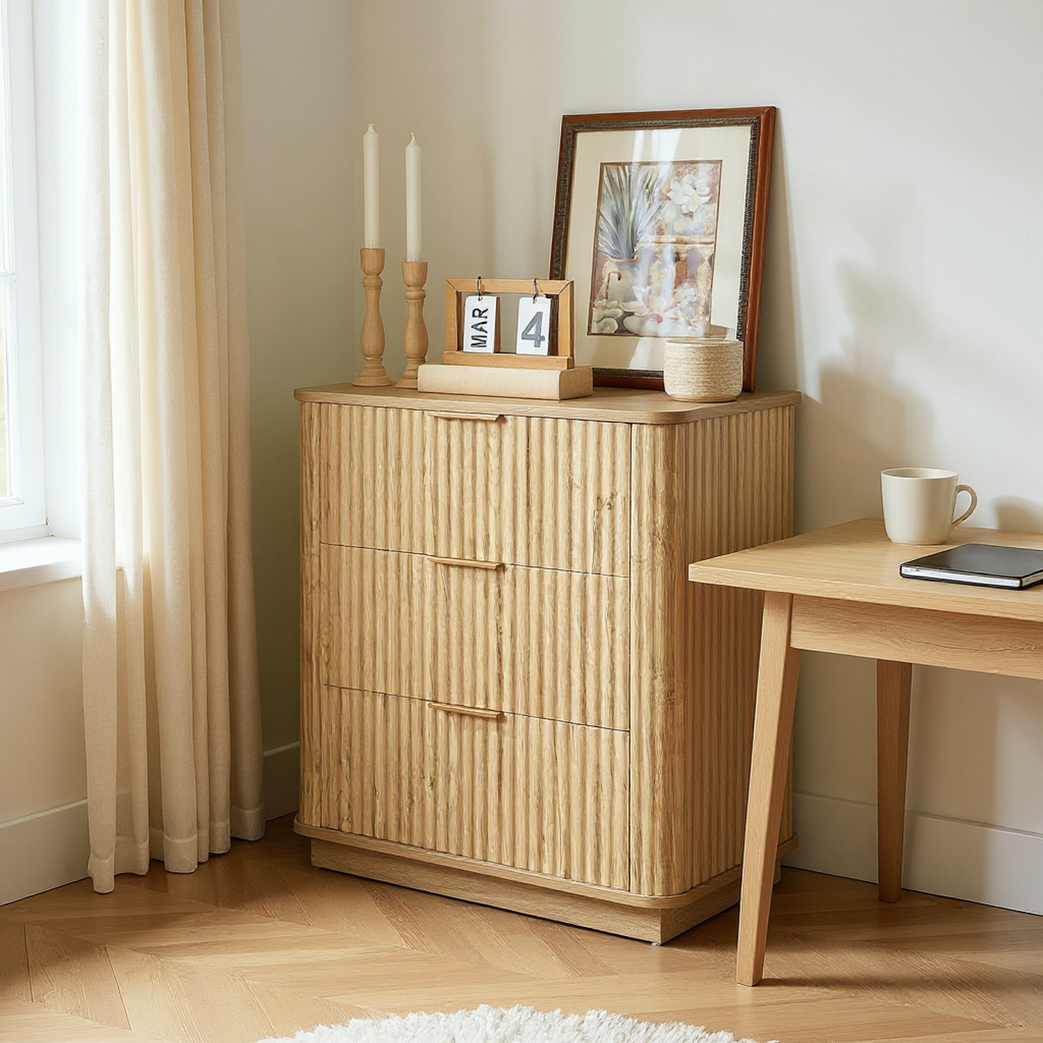 Roros 3 Drawers Wood Nightstand