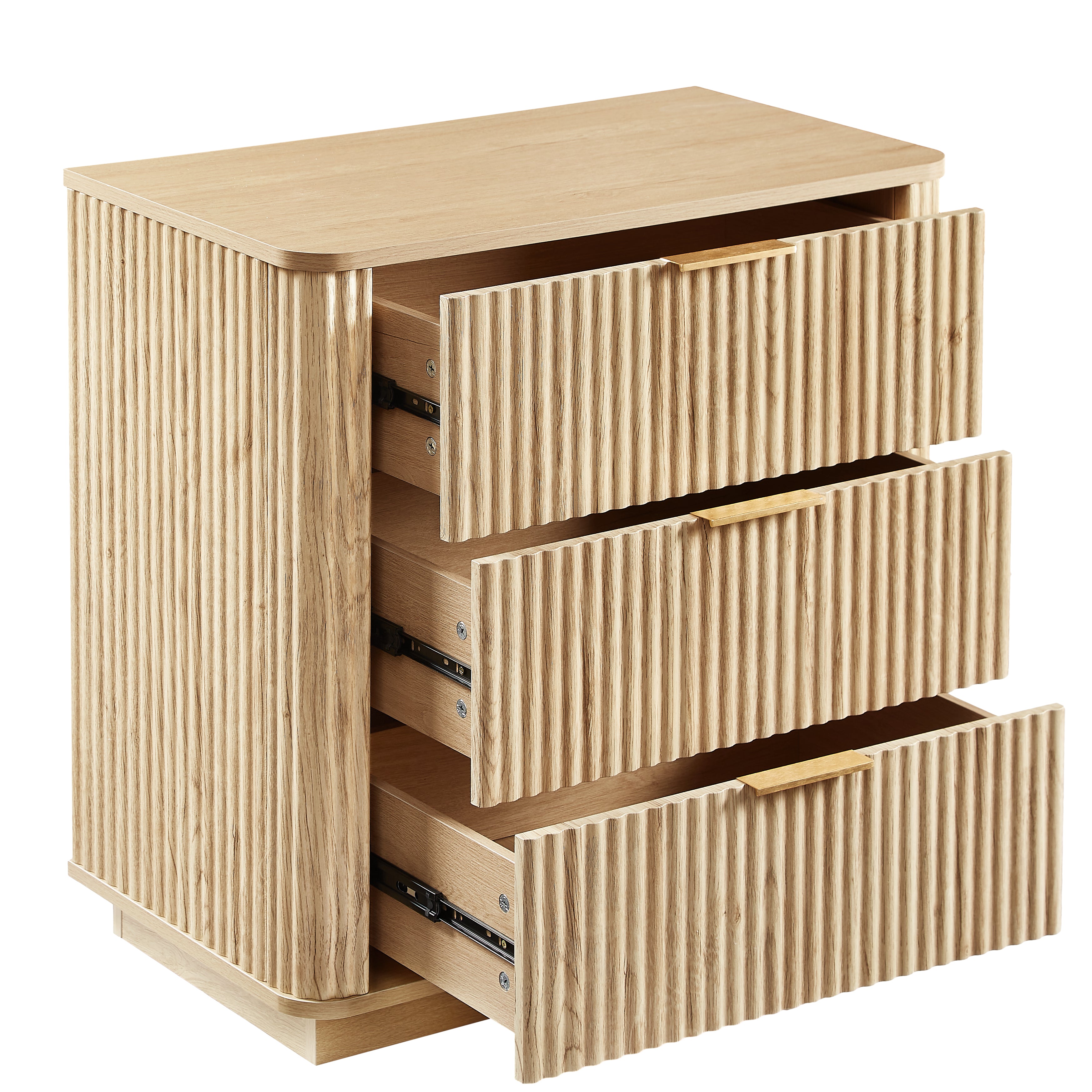 Roros 3 Drawers Wood Nightstand