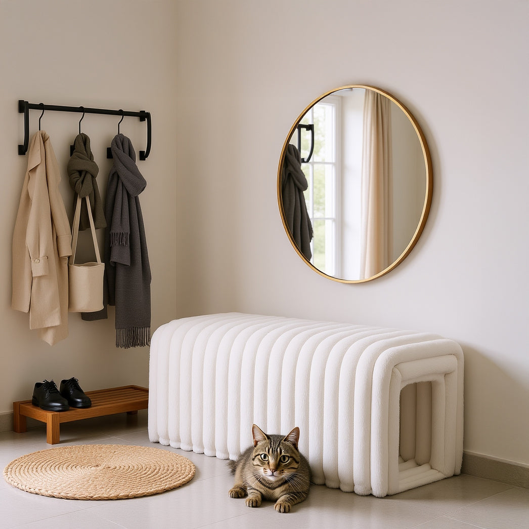 Aros Corduroy Storage Ottoman Bench with Cat Tunnels