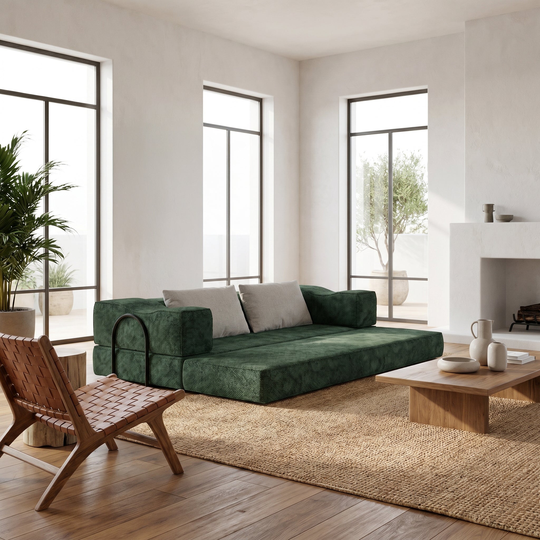 Abilene 80" Modular Chenille Convertible Sleeper Sofa Bed with 2 Pillows
