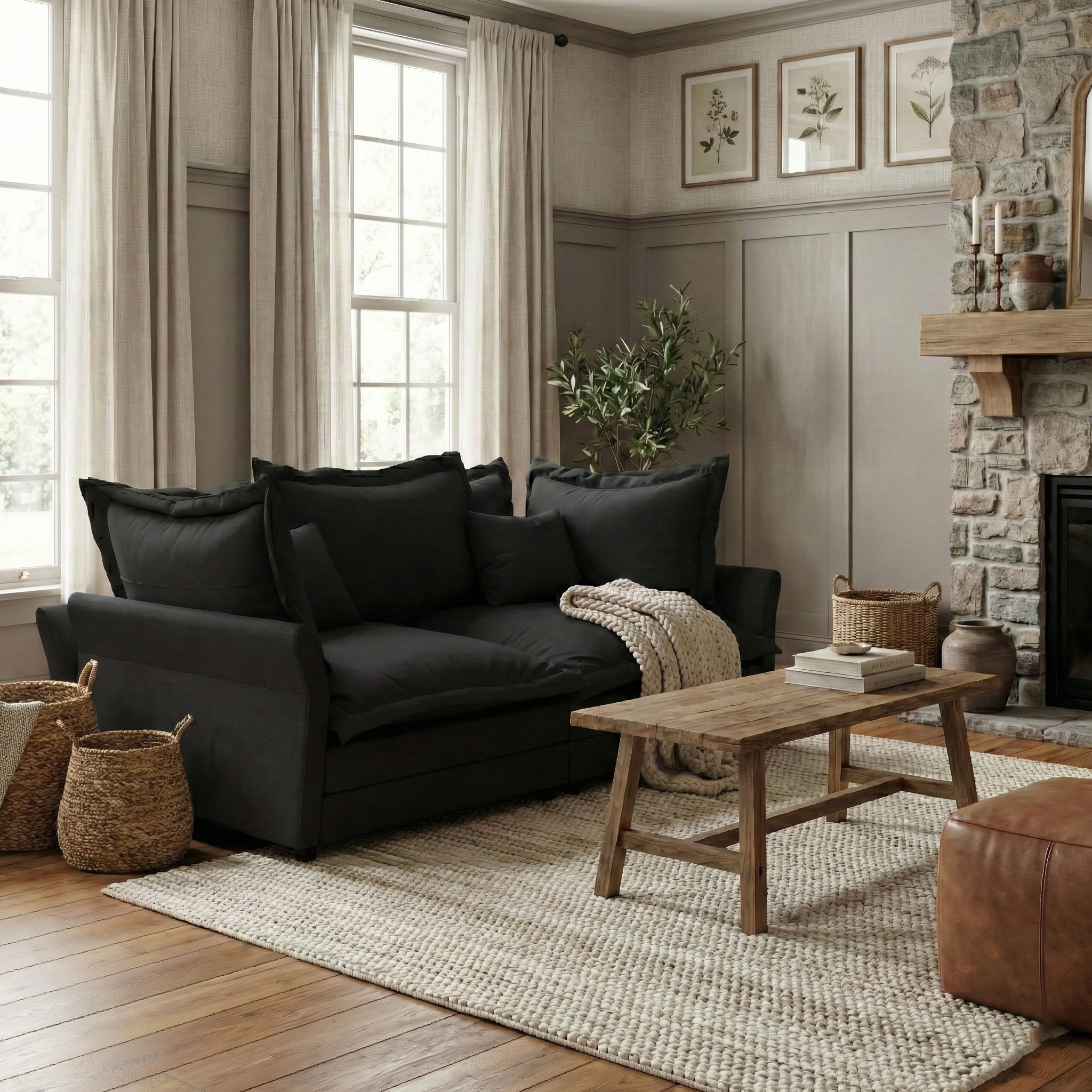 Elina 90.55" Modern Deep Seat Cloud Sofa Couch with Oversized Pillows