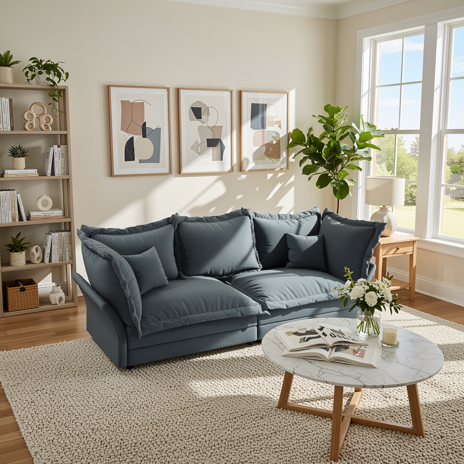 Elina 90.55" Modern Deep Seat Cloud Sofa Couch with Oversized Pillows