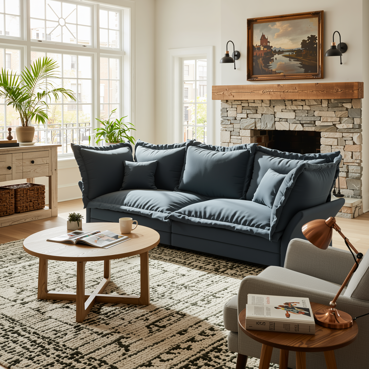 Elina 90.55" Modern Deep Seat Cloud Sofa Couch with Oversized Pillows