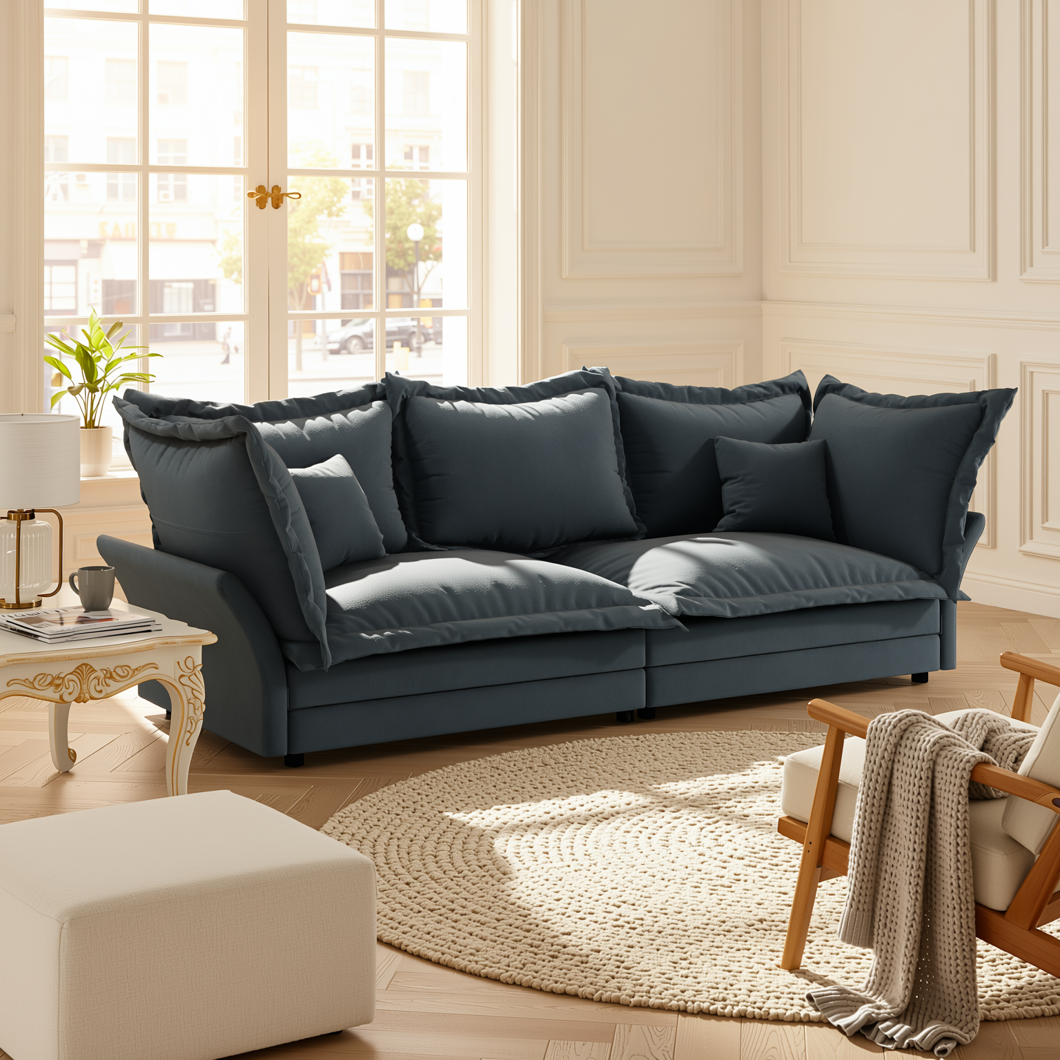 Elina 90.55" Modern Deep Seat Cloud Sofa Couch with Oversized Pillows