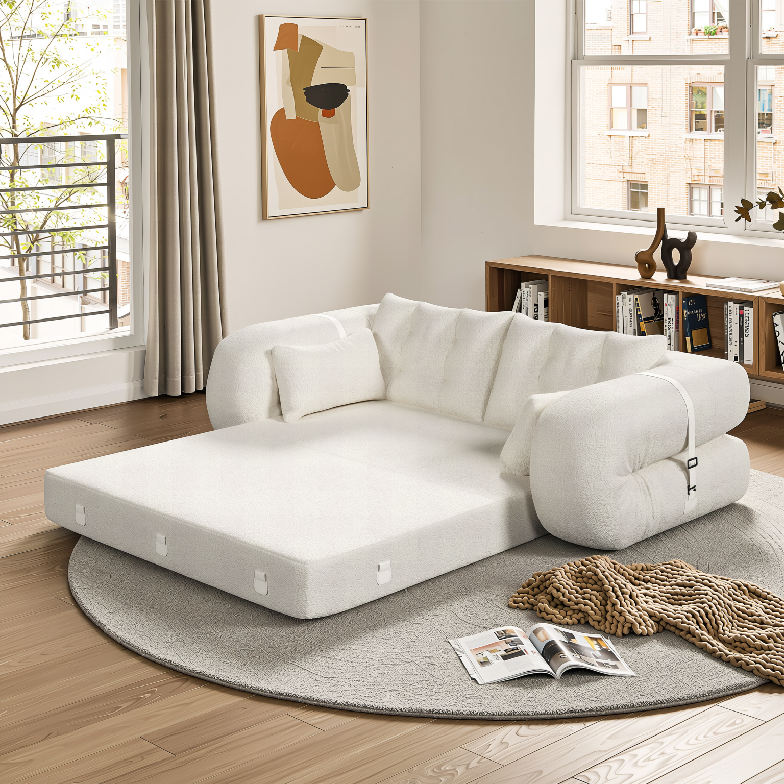 Amarillo 79'' 3-in-1 Foldable Sofa Bed with Pillows, Human Dog Bed Sofa