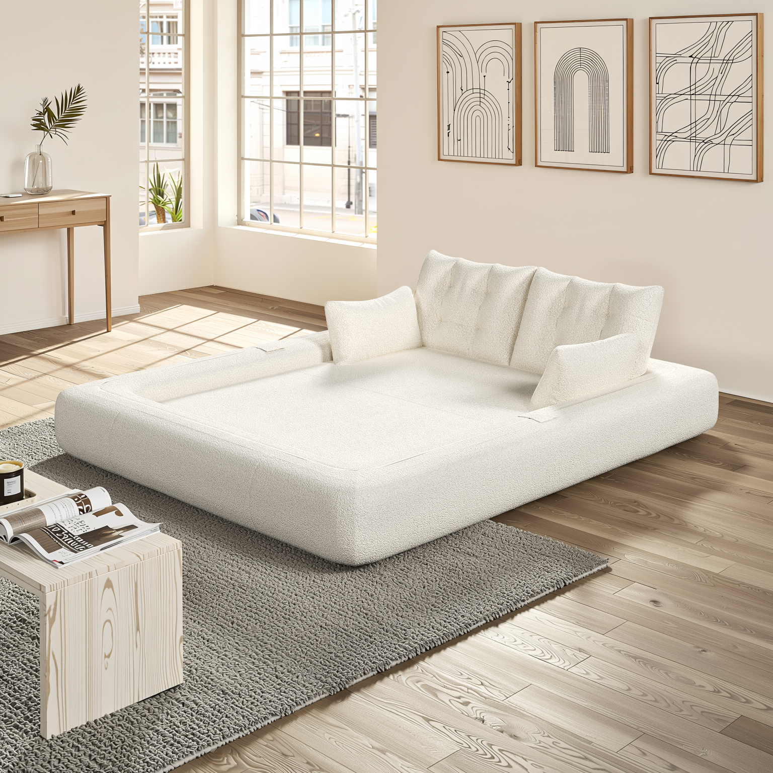 Amarillo 79'' 3-in-1 Foldable Sofa Bed with Pillows, Human Dog Bed Sofa