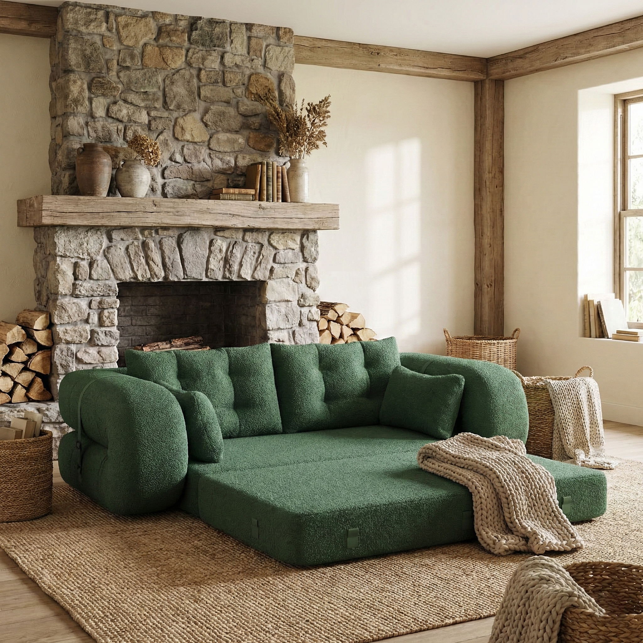 Amarillo 79'' 3-in-1 Foldable Sofa Bed with Pillows, Human Dog Bed Sofa