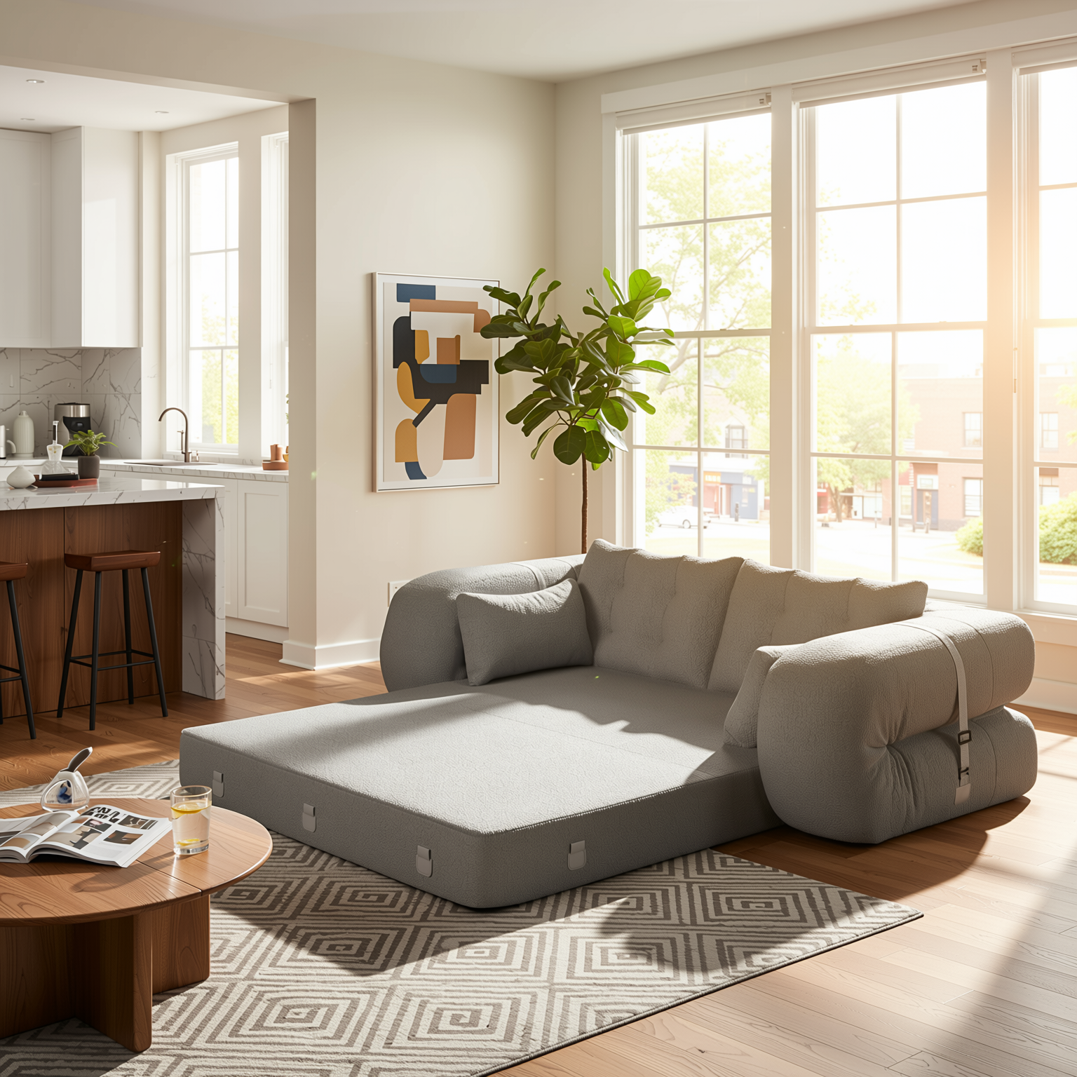 Amarillo 79'' 3-in-1 Foldable Sofa Bed with Pillows, Human Dog Bed Sofa