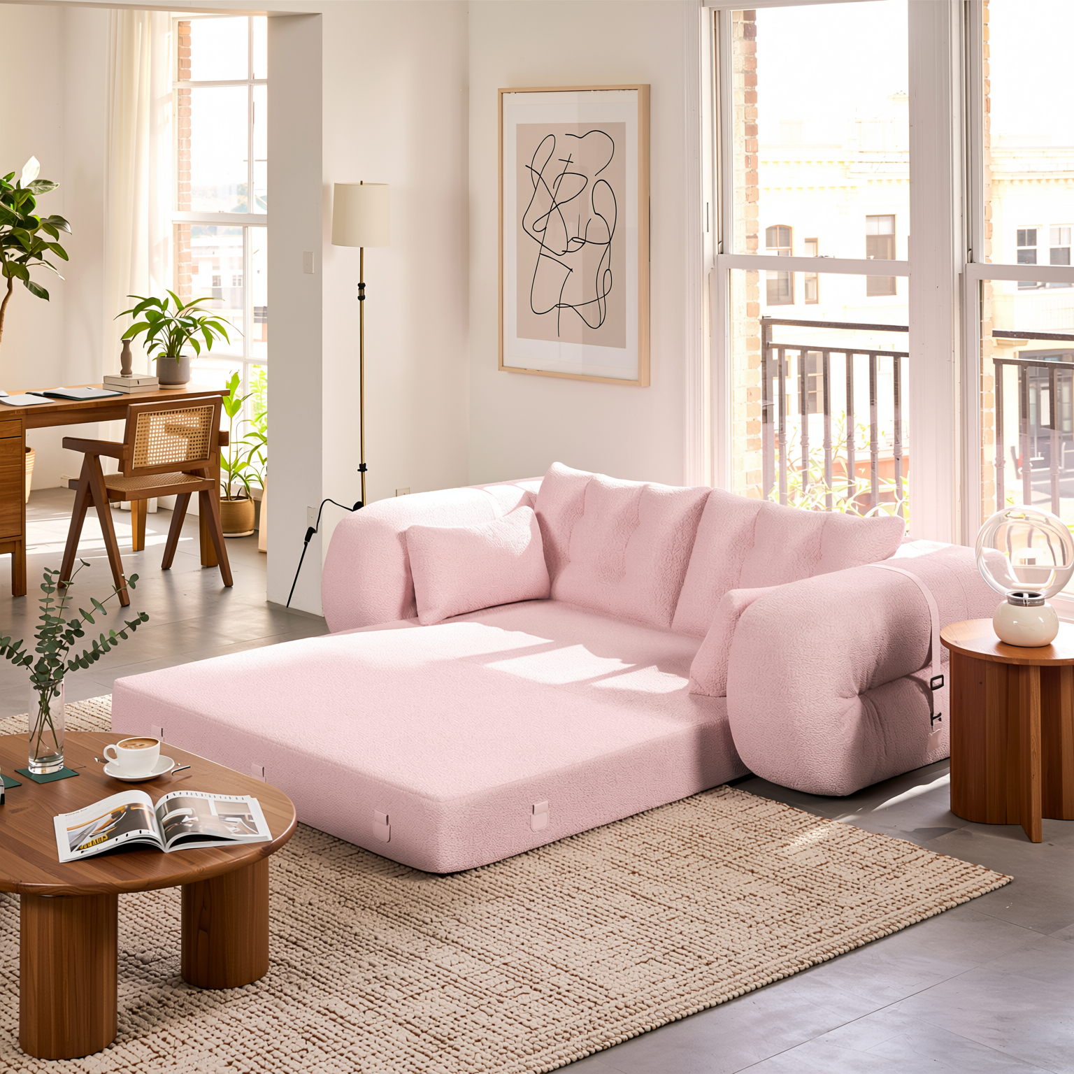 Amarillo 79'' 3-in-1 Foldable Sofa Bed with Pillows, Human Dog Bed Sofa