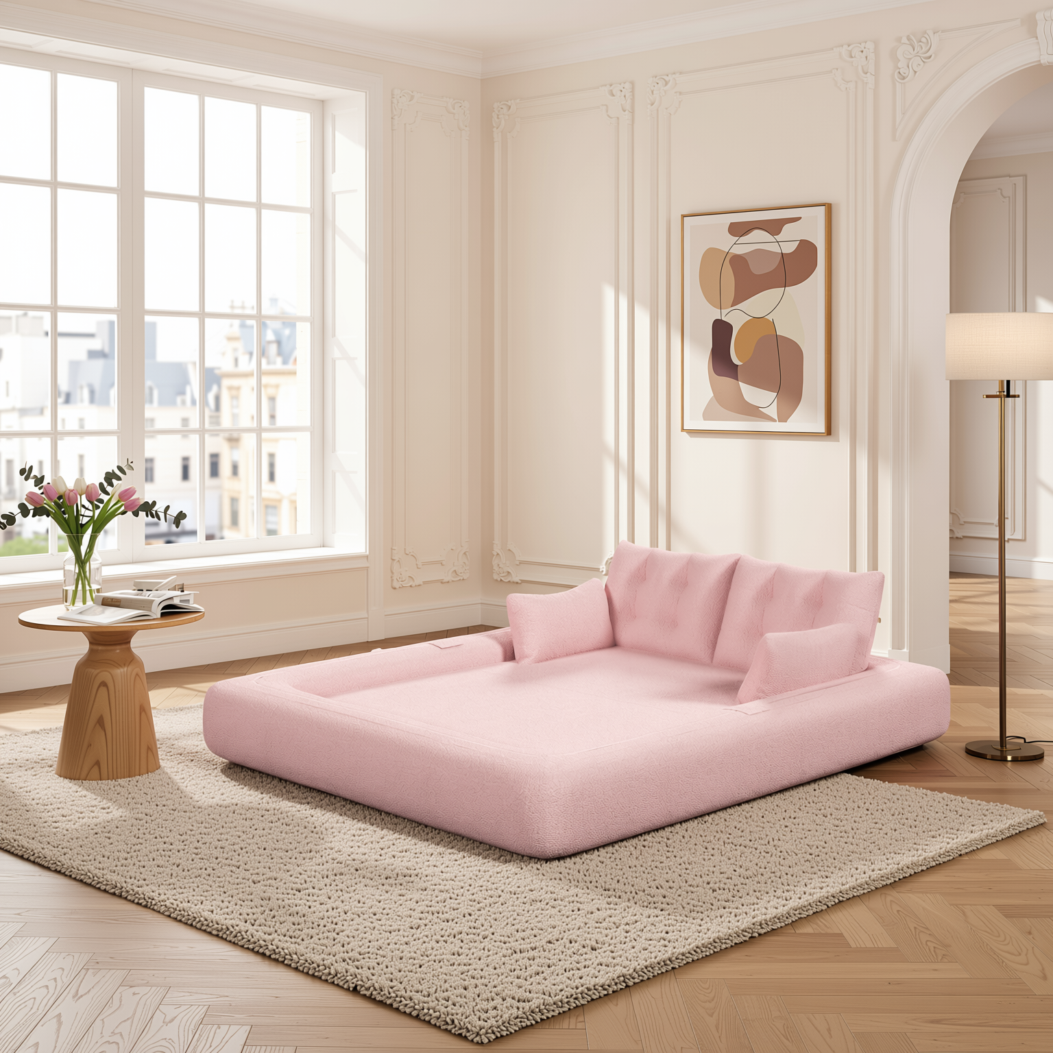 Amarillo 79'' 3-in-1 Foldable Sofa Bed with Pillows, Human Dog Bed Sofa