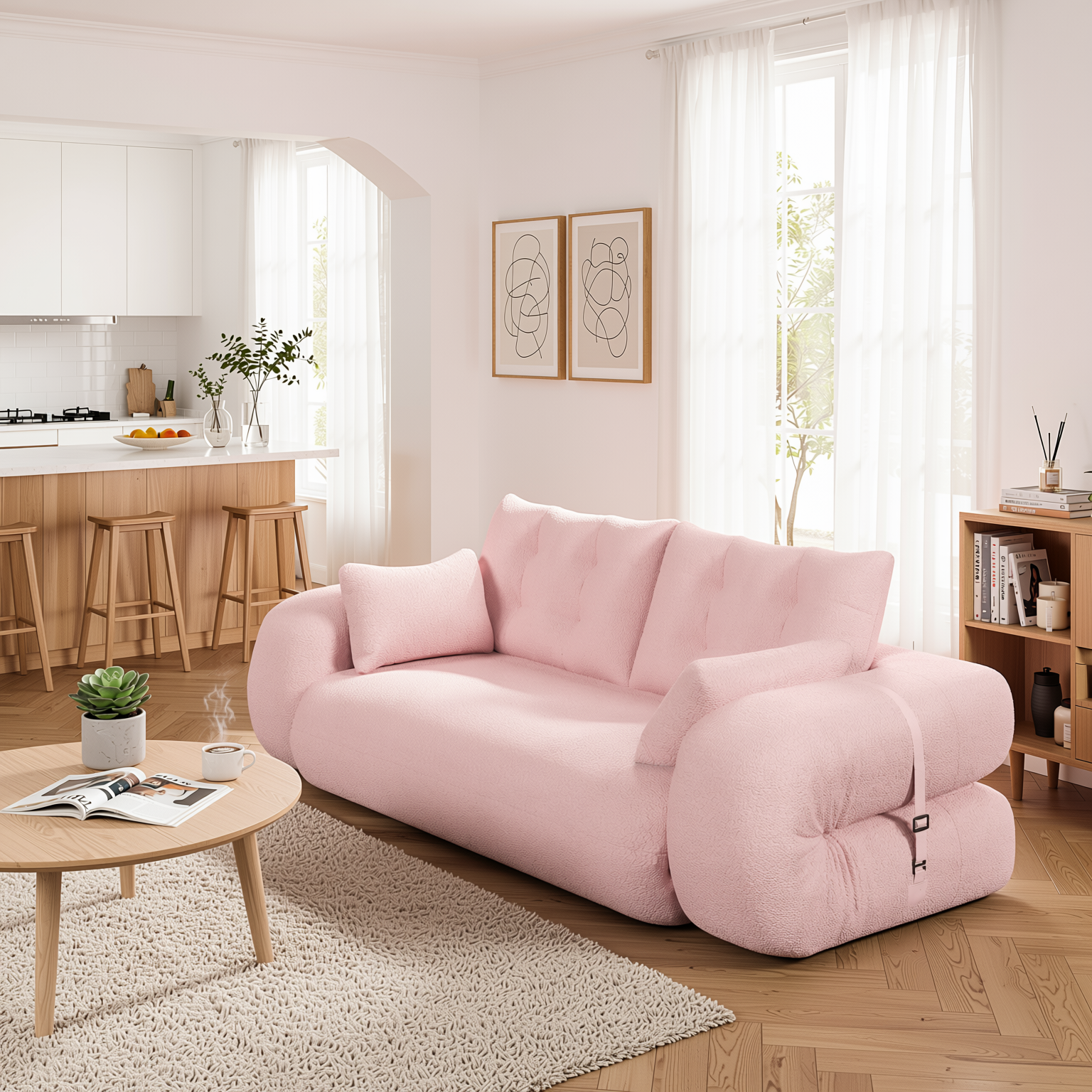 Amarillo 79'' 3-in-1 Foldable Sofa Bed with Pillows, Human Dog Bed Sofa