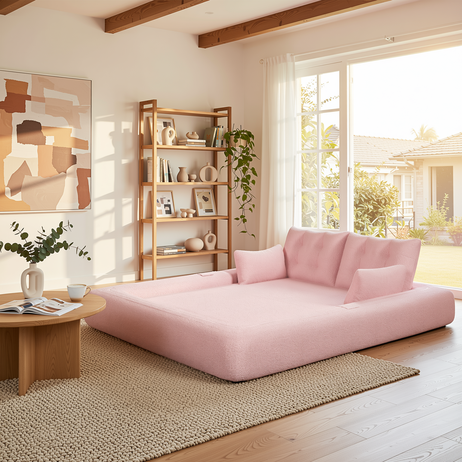 Amarillo 79'' 3-in-1 Foldable Sofa Bed with Pillows, Human Dog Bed Sofa