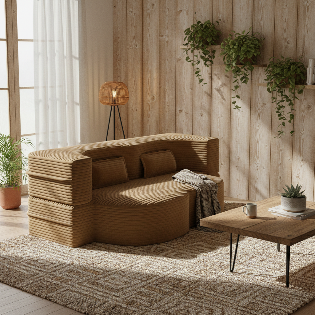 Greeley 78" Folding Corduroy Fabric Floor Sofa Bed with Full Size Mattress