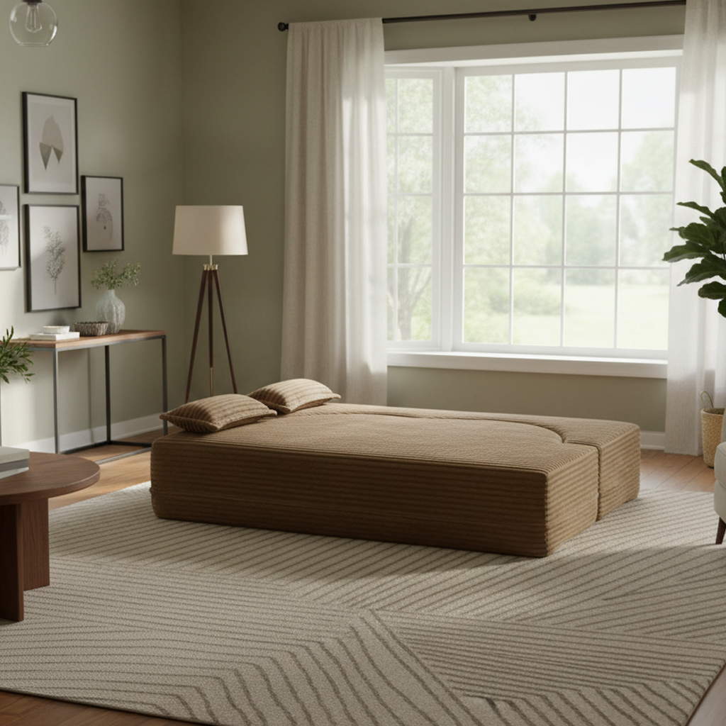 Greeley 78" Folding Corduroy Fabric Floor Sofa Bed with Full Size Mattress
