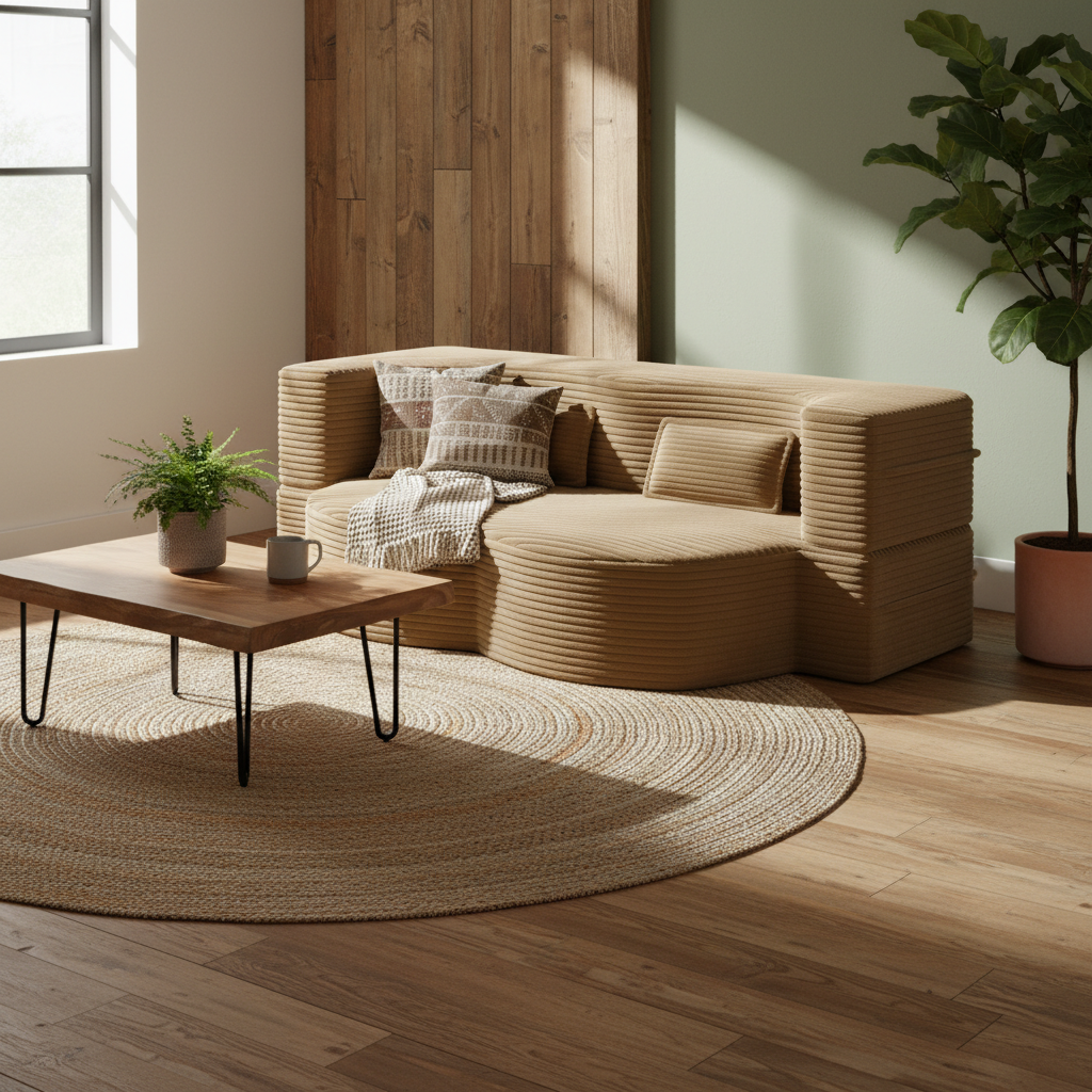 Greeley 78" Convertible Sleeper Sofa Bed, Corduroy Fabric Floor Couch with 2 Pillows