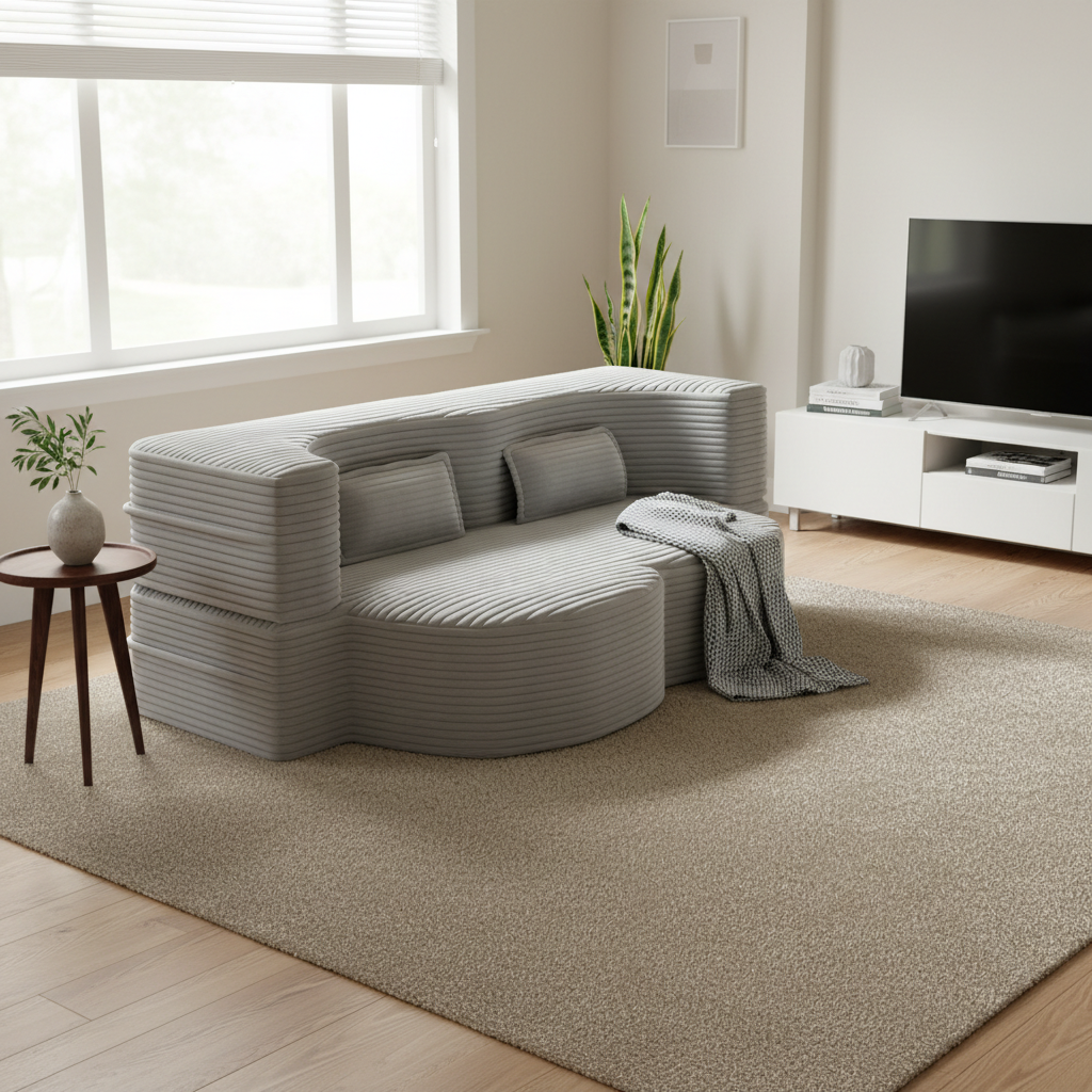 Greeley 78" Folding Corduroy Fabric Floor Sofa Bed with Full Size Mattress