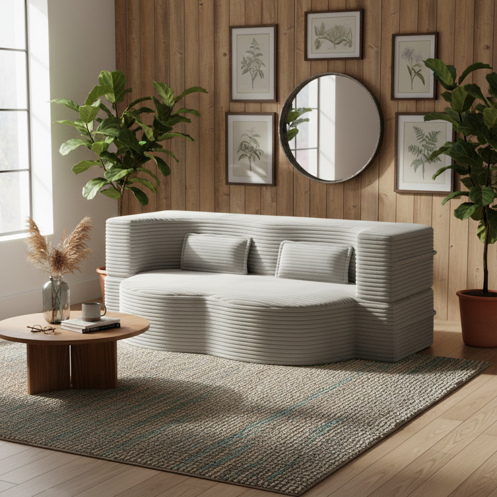 Greeley 78" Convertible Sleeper Sofa Bed, Corduroy Fabric Floor Couch with 2 Pillows