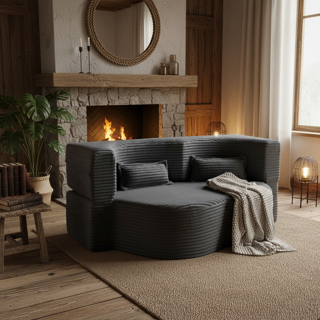 Greeley 78" Folding Corduroy Fabric Floor Sofa Bed with Full Size Mattress