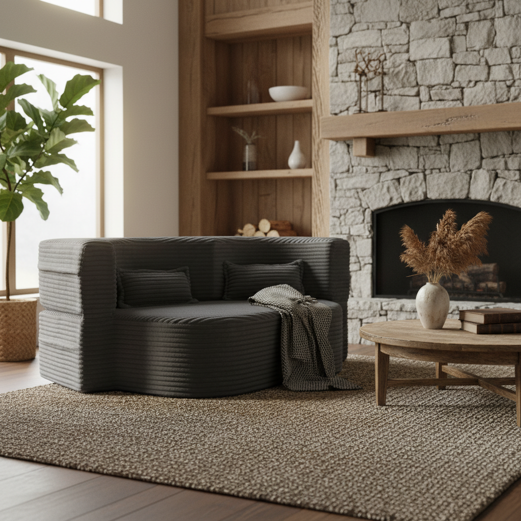 Greeley 78" Folding Corduroy Fabric Floor Sofa Bed with Full Size Mattress