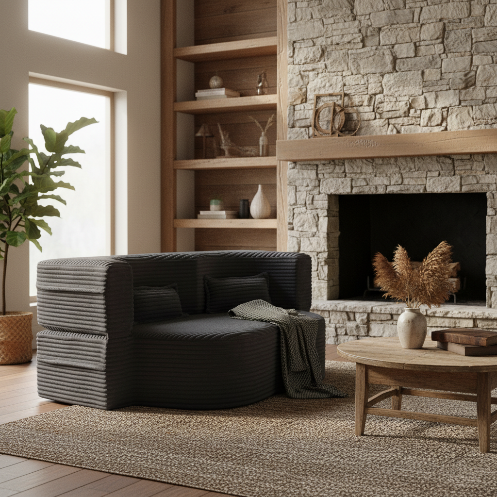 Greeley 78" Folding Corduroy Fabric Floor Sofa Bed with Full Size Mattress